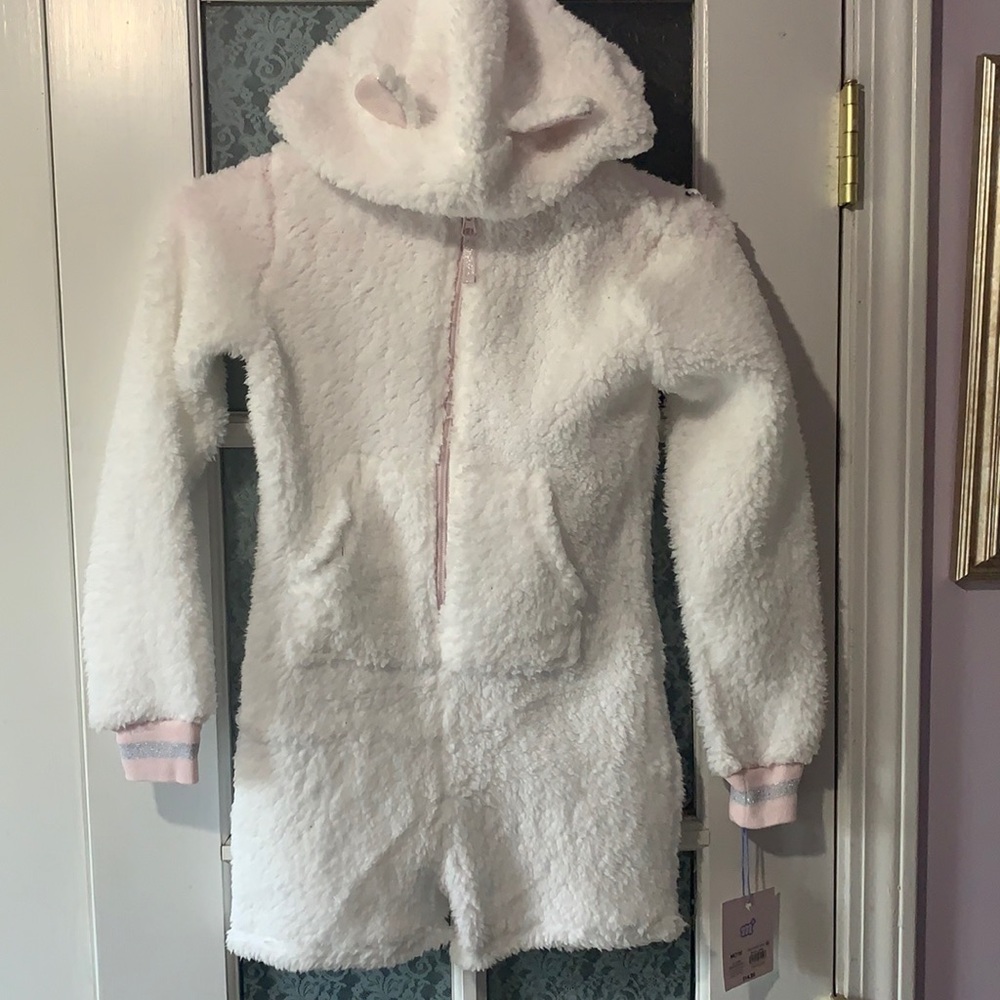 WHITE HOODED CAT ROMPER SLEEPWEAR M 7/8